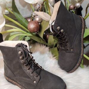 Birkenstock womens Bryson Graphite Shearling Waxy Leather Nubuck shoes New